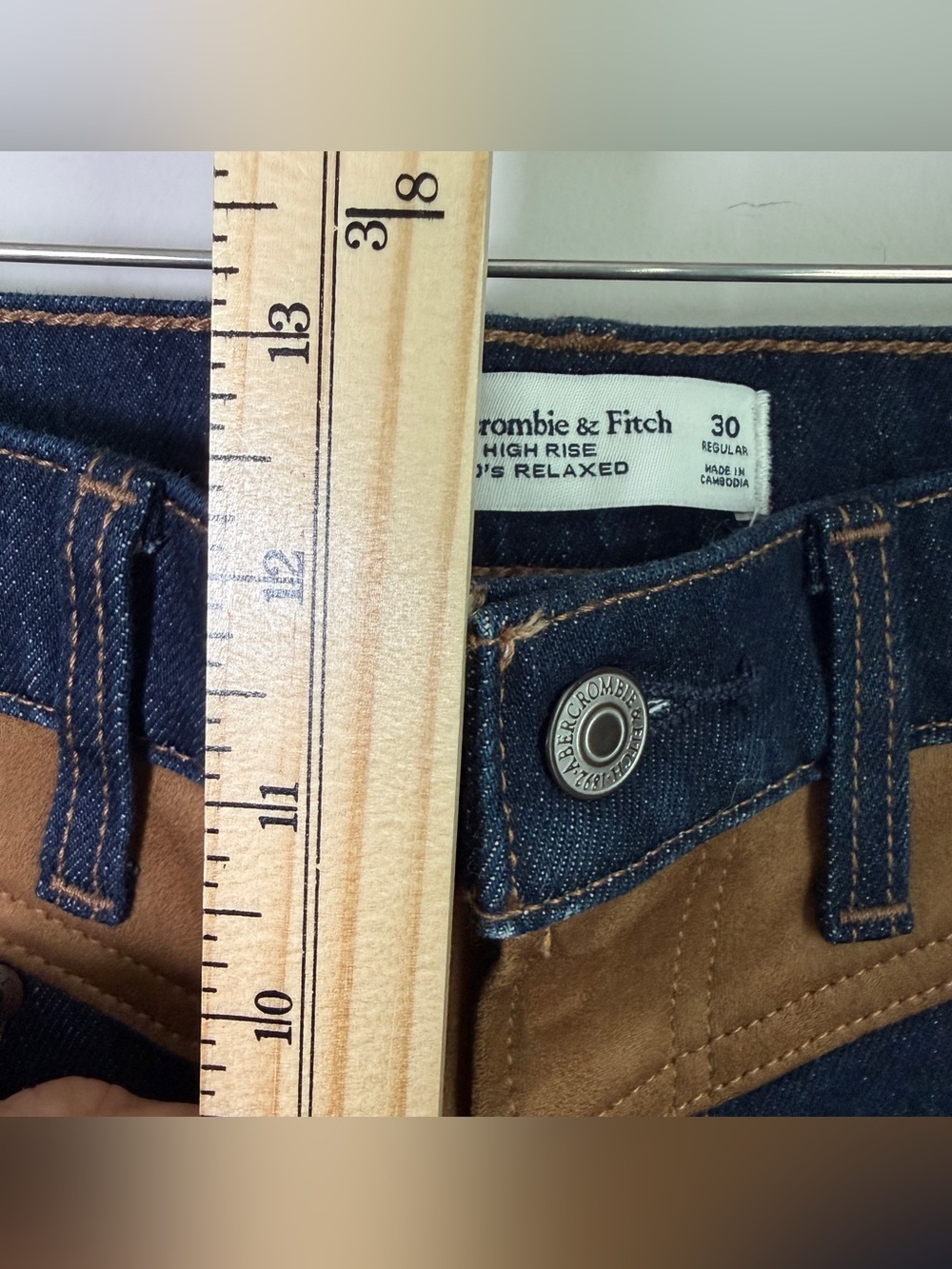 Abercrombie & Fitch High Rise 90s Relaxed Jeans Western Contrast Yoke Cowboy 30 - Picture 10 of 11